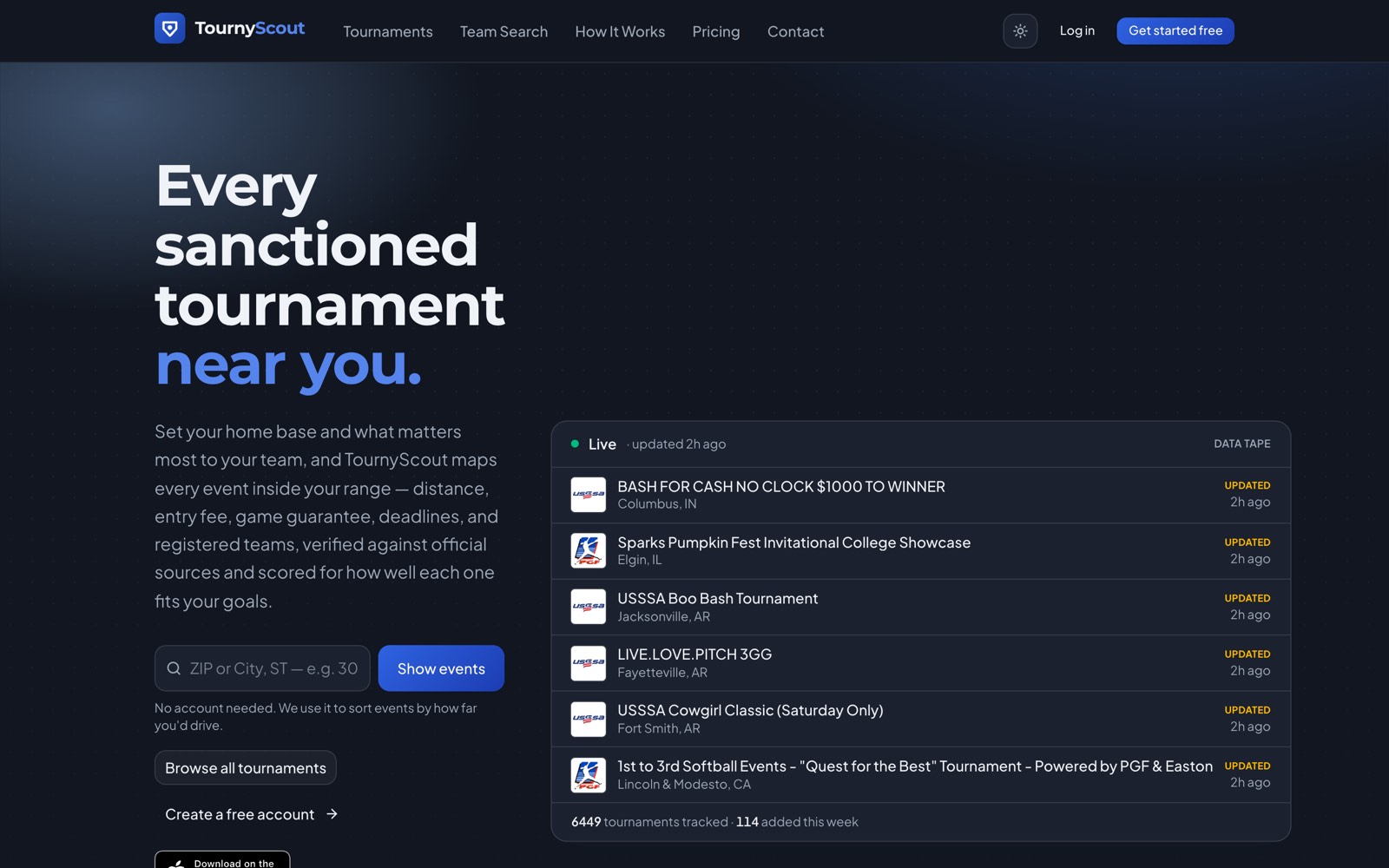 TournyScout homepage